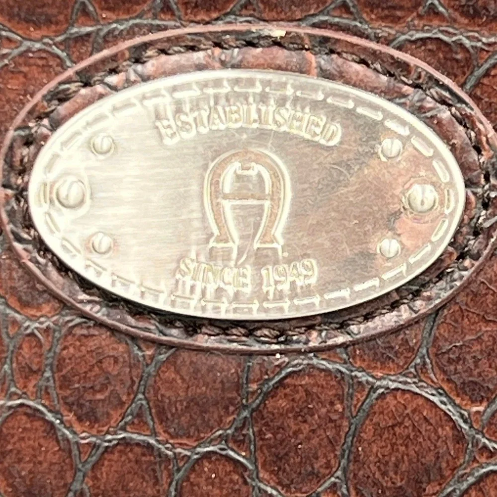 Etienne Aigner Laptop Messenger Bag Women Large Brown Good Croc Embossed